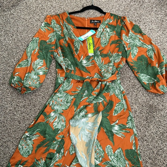 Sam Edelman orange green crepe wrap raffle midi dress size 6new - Picture 11 of 11